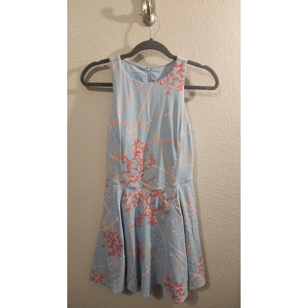 J.McLaughlin Coral Print Sleeveless Dress Blue Orange Pink Size 2 Athletic Sport